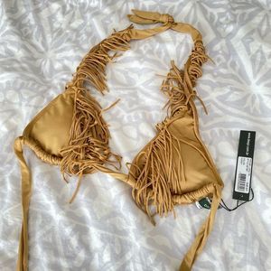Fringe Bikini Top in Tan